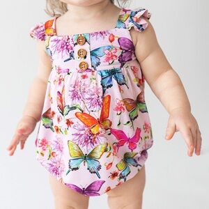 Posh Peanut Ruffled Cap Sleeve Henley Bubble Romper Sz 12-18 mo